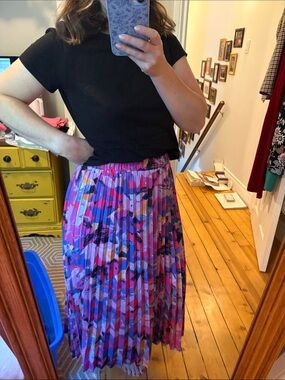 Pleated Floral Print Midi Skirt - Pink Multi
